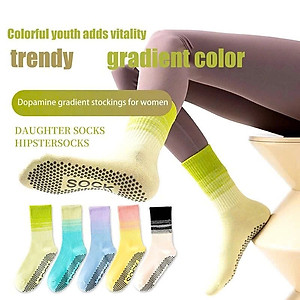 Tất , Vớ Cao Cổ Nữ(Loang Màu)-(Giá 1 ĐÔI )Tất Thoáng Khí Có Đính Hạt Silicon Chống Trơn Trượt Freeszie 35-40,Tập Yoga, Pilates Gym Aerobic