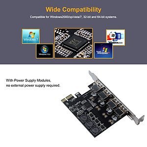 Four Ports USB 3.0 Super Fast 5Gbps PCI-E Expansion Card PCI Express Adapter Converter Card 6A Power Supply Module For - Black
