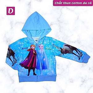 Áo khoác bé gái hình Elsa và Anna từ 9-40kg Áo khoác nữ - Thun da cá hút mồ hôi- Hình in 3D-Hương Nhiên