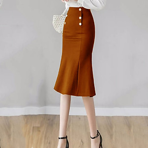 Chân Váy Nữ Công Sở New Design Thiết kế Dáng Váy Đuôi Cá ,Dài 64cm, Phối Nút Kiểu Phom Ôm Body Gợi Cảm, Vải Tốt  Co Giãn CV0015
