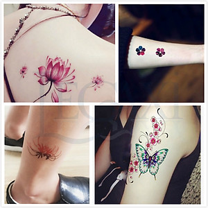 381 Hình Xăm Dán Tattoo Hoạ Tiết Hoa Bỉ Ngạn Hoa Hồng Cánh Bướm