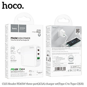 Bộ sạc nhanh 65W chân sạc Typec cao cấp cho điện thoại tiện lợi với 2 cổng type-C, 1 cổng USB an toàn chống cháy nổ  - Hàng nhập khẩu