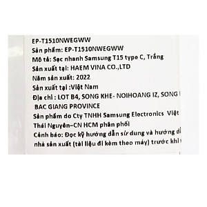 Củ Adapter Sạc Nhanh Type C 15W Samsung EP-T1510N - Hàng Chính Hãng