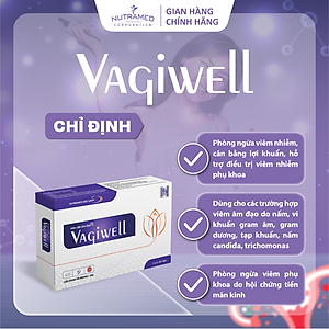 Viên đặt Vagiwell hỗ trợ cân bằng hệ khuẩn, giảm viêm nhiễm do vi khuẩn, nấm ngứa (10 viên) - Nutramed