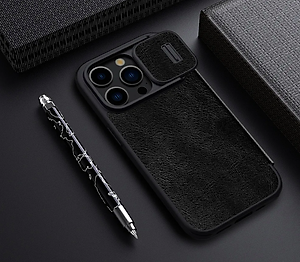 Bao da dành cho iPhone 15 Pro Max, 15 Pro hàng chính hãng Nillkin QIN có nắp trượt bảo vệ camera - Hàng nhập khẩu