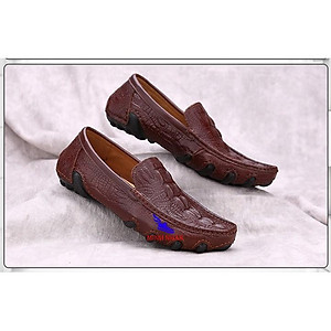 Giày mọi nam da bò nguyên tấm BẢO HÀNH 1 NĂM Giày lười nam hàng hiệu đẹp da bò giá rẻ dập Vân cá sấu M-8 màu nâu