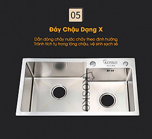 Bồn rửa chén inox 304 KOSKO, chậu rửa chén bát 82x45cm đúc lệch lắp được nhiều loại vòi nước rửa chén