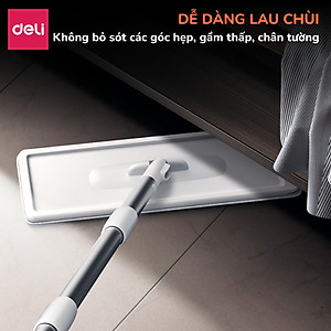 Cây lau nhà tự vắt có thùng 2 ngăn Deli, Bộ chổi lau nhà 360 độ kèm 3 bông lau microfiber siêu sạch