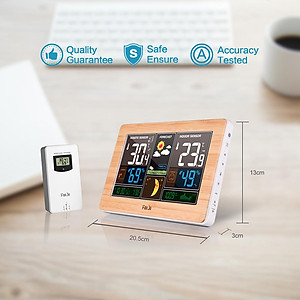 Đồng hồ đa chức năng không dây FanJu, màn hình lớn, hiển thị thời gian, nhiệt độ, độ ẩm, tuần trăng…