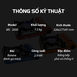 Bếp Ga Mini Maxsun MS-3500 - Công Suất 2900W, Kiềng Bếp Phủ Sứ, Vòng Chắn Gió - Hàng chính hãng - Bảo hành 12 tháng