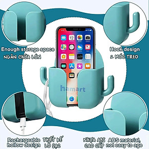 Kệ Dán Tường Để Điện Thoại Remote Hamart Đa Năng 1 Ngăn Lớn Trắng 2 Móc Treo Tiện Lợi