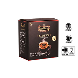 Combo 1 Cà Phê Hòa Tan Espresso KING COFFEE - Hộp 100 gói x 2.5g + Tặng 1 Cà Phê Sữa PLUS Hòa Tan 3in1 KING COFFEE - Hộp 10 gói x 20g
