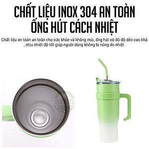 Ly Giữ Nhiệt Inox 304 Cao Cấp Besti - Tặng Kèm Ống Hút Không Gỉ, Ticker 3D, Bình Giữ Nhiệt Có Tay Cầm (1200ml) - Hàng Chính Hãng 