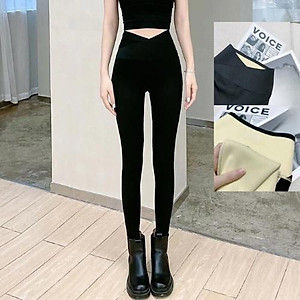 Quần Legging Cạp Cao Chéo Lót Lông Mùa Đông Nâng Ôm Mông Dấu Bụng được may bang tay Hàng Loại 1 KALAA