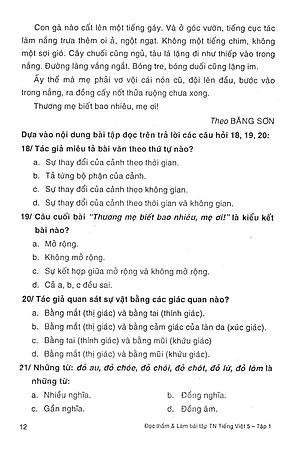 Sách Đọc Thầm Và Làm Bài Tập Trắc Nghiệm Tiếng Việt Lớp 5 - Tập 1