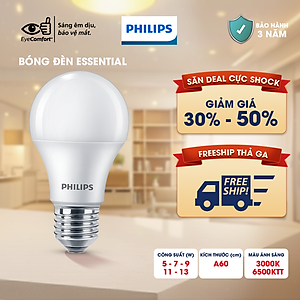 Combo 3 bóng Philips LED bulb Essential E27 9w ánh sáng trắng 6500K