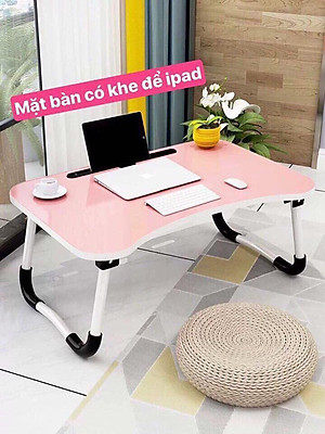 Bàn học nhựa chân thép gấp gọn thông minh có khe cắm ipad, điện thoại tặng dụng cụ lấy ráy tai có đèn