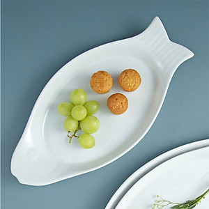 Đĩa cá sứ trắng Đĩa hình cá Long Phương