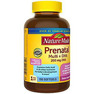 Vitamin cho bà bầu Prenatal Folic Acid+ DHA Nature Made giúp mẹ khỏe, bé phát triển não bộ, hệ thần kinh và thể lực - QuaTangMe Extaste