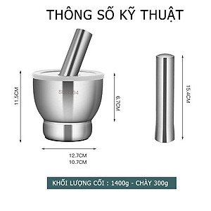 Bộ Chày Cối Inox 304 Nguyên Khối Không Vết Hàn Có Lắp Đạy Kèm Chày Dã Đồ Cực Nhuyễn Mịn Cho Gia Đình - HÀNG CHÍNH HÃNG MINIIN