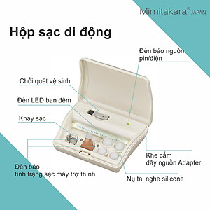 Máy trợ thính siêu nhỏ lỗ tai, hộp sạc di động có đèn Mimitakara (JAPAN) UP-6SXX
