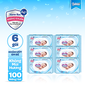 Combo Tiết Kiệm: 6 Gói Khăn Ướt Bobby Care Không Hương 100 Miếng/Gói