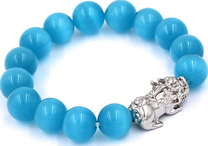 Vòng tay đá mắt mèo xanh biển 12 ly - cẩn Tỳ Hưu inox VMEXBTHT12 - hợp mệnh Thủy, mệnh Mộc