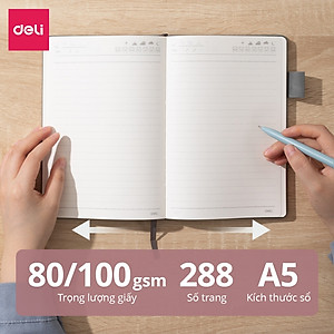 Sổ Tay Ghi Chép A5 Bìa Da Kẻ Ngang Deli - 288 Trang Sổ Tay Bìa Da Chống Nước 80/100gsm Làm Quà Tặng Sang Trọng