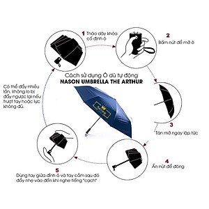 Ô dù tự đông thông minh Nason Umbrella The Arthur tự động đóng mở 2 chiều, tay cầm phủ kim loại cao cấp màu Bronzo, dù tự động gấp ngược, chống gió bão cấp 6