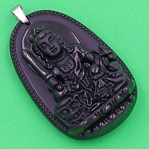 Mặt Phật Văn Thù Bồ Tát - thạch anh đen 3.6cm - tuổi Mão