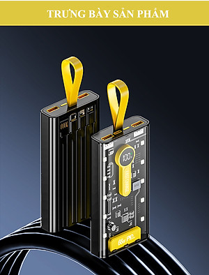 Sạc Dự Phòng trong suốt 30000mAh - sạc siêu nhanh, tích hợp 4 cáp, 2 cổng usb, sạc cùng lúc nhiều điện thoại - Hàng chính hãng