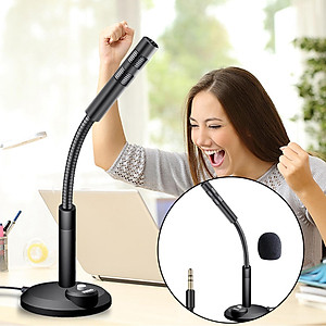 USB/3.5mm Computer Microphone, Plug & Play Desktop Omnidirectional Condenser PC Laptop Mic, with Independent Switch for Voice/Video Chat Conference