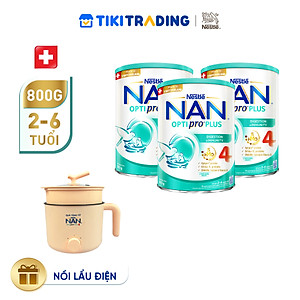Bộ 3 lon Sữa bột NAN OPTIPRO PLUS 4 Nestle Bé 2-6 tuổi 800g/lon Giúp tiêu hóa tốt