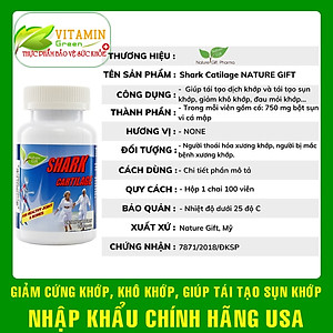 Viên uống sụn cá mập bổ khớp Nature Gift Shark Cartilage 750mg | Nhập khẩu chính hãng Mỹ