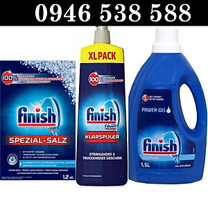 Combo Nước rửa bát Finish 1L + Muối rửa bát Finish 1.2kg + Nước làm bóng bát Finish 800ml dúng cho máy rửa bát