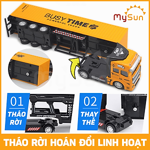 Xe container đồ chơi mô hình xe bồn đầu kéo công ten nơ chở xăng ô tô kim loại cho bé MySun