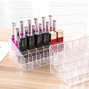 Khay đựng son mica 24 ô trong suốt V.2, Khay đựng mỹ phẩm, son môi, dụng cụ trang điểm 24 ô GROFA