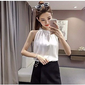 Áo kiểu nữ, Áo sát nách cổ yếm sang chảnh chất Lụa latin cao cấp thoáng mát New Design AO0012