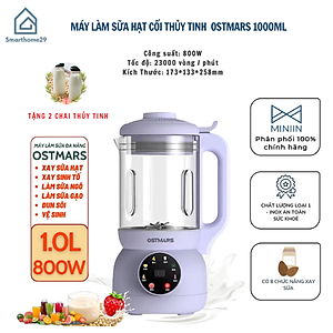 Máy Làm Sữa Hạt, Máy Nấu Sữa Hạt Cối Thủy Tinh OSTMARS Hàng Chính Hãng MINIIN 1100ml - 8 Chức Năng Xay Nấu Tiện Lợi - TẶNG KEM 2 CHAI THỦY TINH ĐỰNG SỮA HẠT