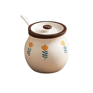 HŨ ( ÂU ) 1200ML BẰNG SỨ ĐỰNG MỠ, THỐ SỨ ĐỰNG GIA VỊ, CÓ NẮP + THÌA, CHỊU NHIỆT CAO, HŨ MUỐI DƯA HỌA TIẾT HOA LÁ XINH - HÀNG CHÍNH HÃNG MINIIN