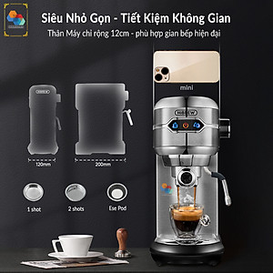 Máy pha cà phê HiBREW H11 pha cafe espresso bán tự động, mini nhỏ gọn cho gia đình, văn phòng, hot and cold đặc biệt, tặng kèm tấm lót, temper và ca đánh sữa 350ml, hàng chính hãng