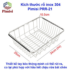 Rổ Inox 304 Chữ Nhật Gác Bồn Rửa Chén Pimisi Úp Bát Đĩa - Rau Củ Quả Với Thiết Kế Thông Minh Điều Chỉnh Độ Dài Co Giãn Chiều Dài Khay, Tay Nắm Kéo Từ Thép Không Gỉ SUS 304 - Với 4 Góc Vuông Bo Tròn Phù Hợp Với Mọi Chậu Rửa Bát  | Hàng Chính Hãng