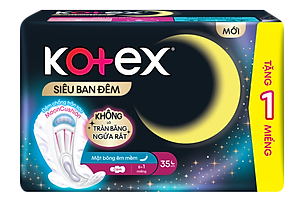 Combo 2 gói băng vệ sinh Kotex ban đêm đệm sau 8+1 miếng loại 35 cm