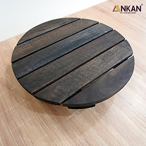 Đế Lót Chậu Cây Có Bánh Xe ANKAN - Hình Tròn D30cm, Gỗ Tràm Bông Cao Cấp, Chịu Tải 120kg (Màu Xám Đen)