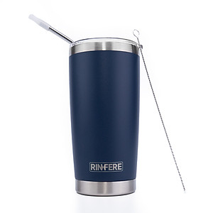 Ly Giữ Nhiệt Nắp Trượt Chống Tràn Rinfere - Tặng Kèm Ống Hút Không Gỉ, Dụng Cụ Vệ Sinh Ông Hút (590ml)