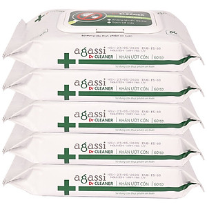 Combo 5 Gói Khăn Ướt Cồn Agassi Dr Cleaner 60 Tờ