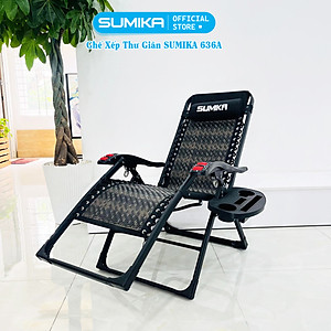 Ghế xếp thư giãn SUMIKA 636A, khung thép vuông sơn tĩnh điện, lưới mây đan nhân tạo, có lăn massage tay