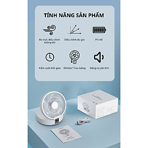 Quạt tích điện DELADEP QDB07 để bàn hoặc treo tường xoay 120°, có điều khiển, điều chỉnh đa góc, có thể gấp gọn, 5 cánh 3 mức gió siêu mát - Hàng nhập khẩu