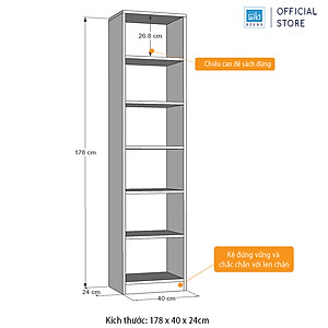 Kệ Sách Để Sàn Gỗ Chống Ẩm Cao Cấp SIB Decor (178 x 40 x 24cm)