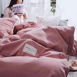 Bộ Chăn Ga Gối Cotton Tici Đơn Sắc LIDACO - Hồng Phấn